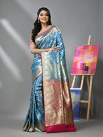 Sky Blue Silk Banarasi Saree With Zari Woven Floral And Paisley Designs-MA52BSL441050045