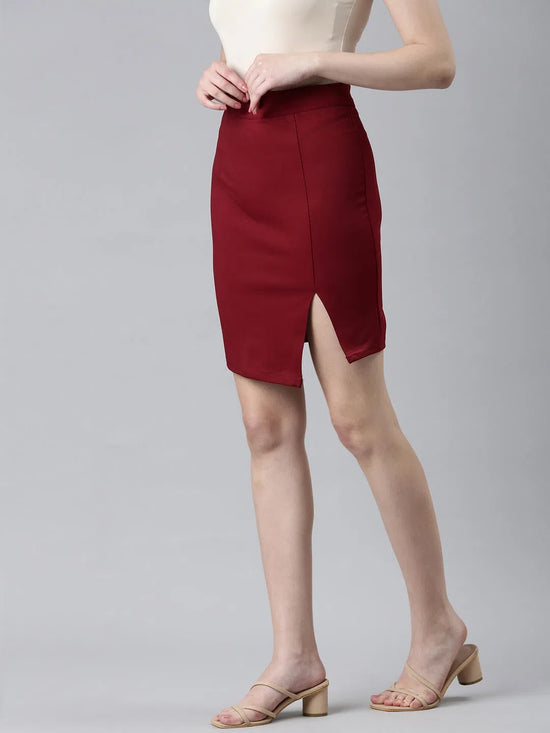 Women Maroon Solid Pencil Skirt-AE-10611-Maroon