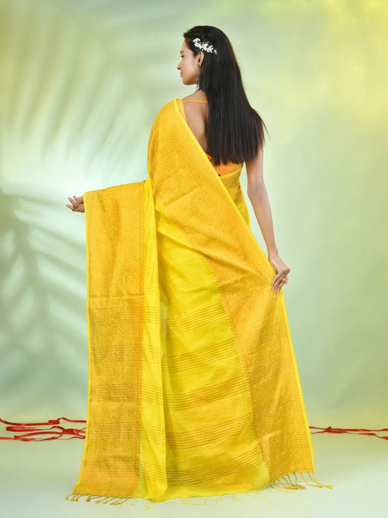 Yellow Cotton Saree With Zari Borders-MA66BCT43620001