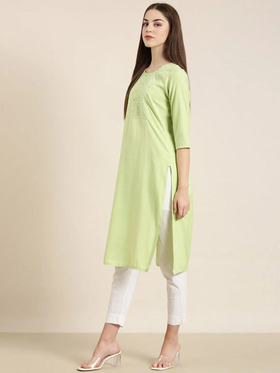 Women Green Solid Straight Kurta-RA-062-Green