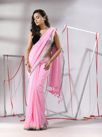 Baby Pink Soft Cotton Saree With Zari Border-MA55CT06500039