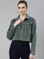 Women Sea Green Solid Tailored Jacket-IM-10550-Seagreen