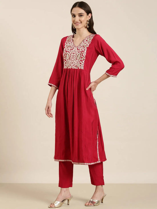 Women Fuchsia Solid Kurta Set-UB-2755-Fuchsia