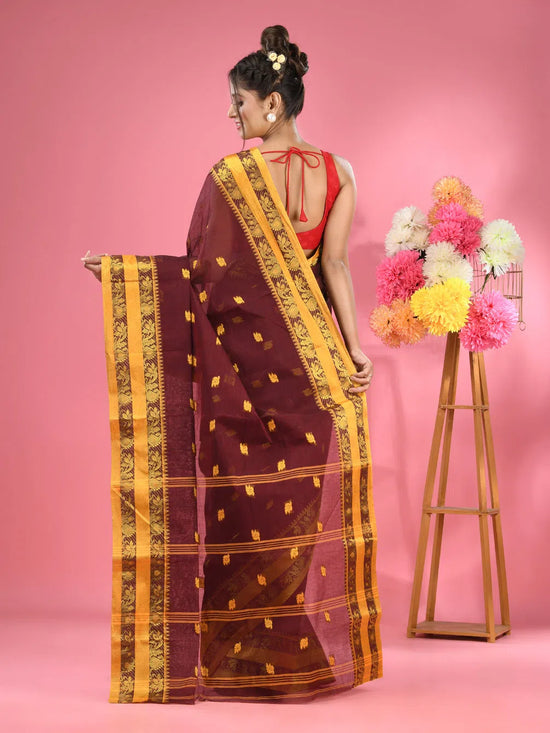 Dark Brown Pure Cotton Tant Saree With Woven Designs-MA51TT43530096