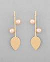 Gold Plated Leaf Shaped with Pearl Studded Earrings-VOJ337