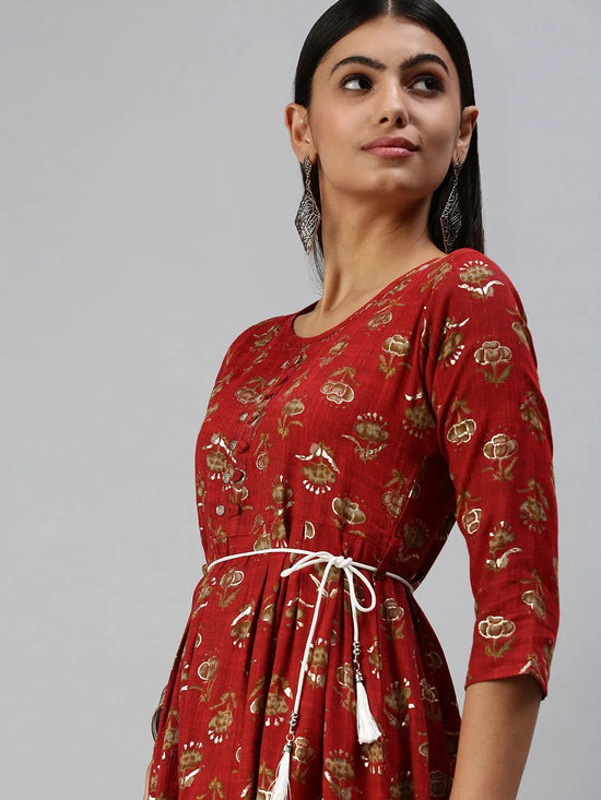 Women's Red Printed A-Line Kurta-KG538A-Red