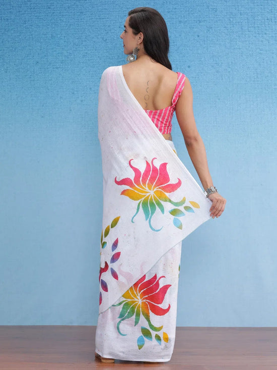 Saree Mall Women's Cotton White Printed Designer Saree With Blouse Piece-MINAXI4907