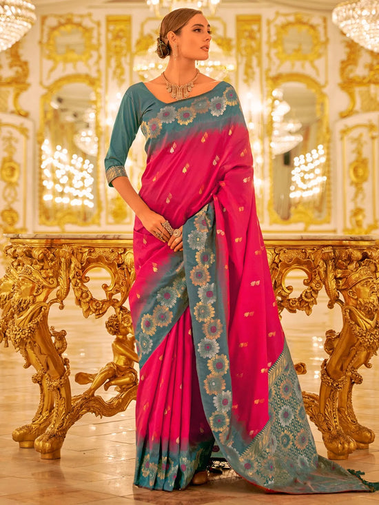 Saree Mall Women's  Blend Pink Woven Design Designer Saree With Blouse Piece-NEYTIRI440005