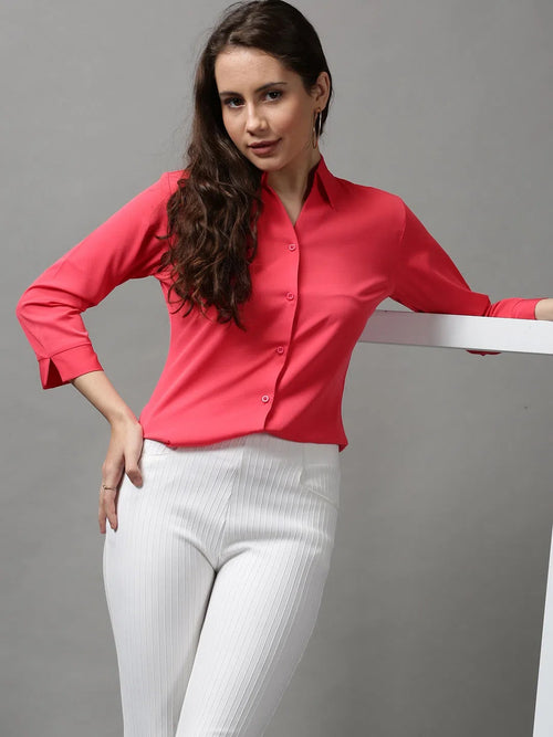 Women's Pink Solid Shirt-AE-3331023-Pink