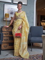 Saree Mall Women's Pure Linen Yellow Woven Design Designer Saree With Blouse Piece-KAPAS300004