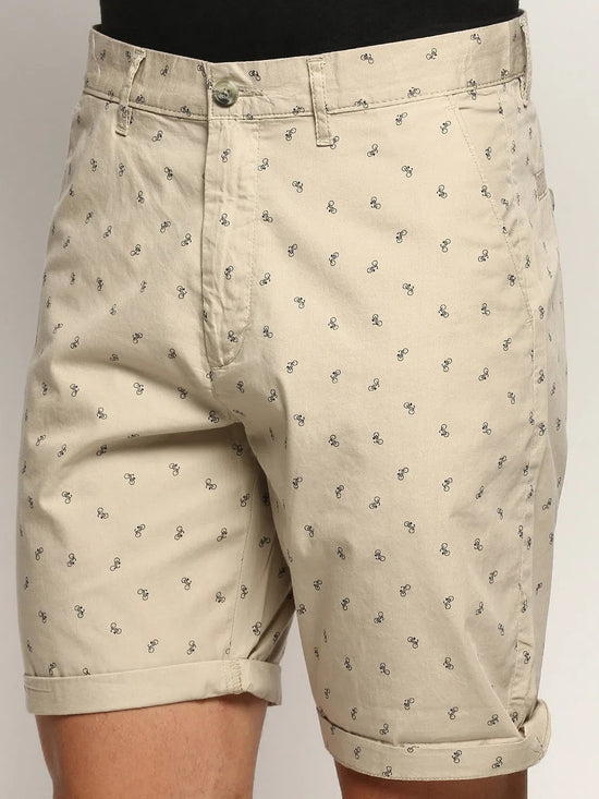 Men Beige Printed Shorts-ORBIT-12-Beige