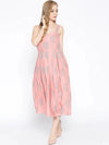 Strappy Box pleate Midi dress with front buttons in Dusty Pink