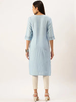 Women's Blue Solid Straight Kurta-DF-1197-Blue