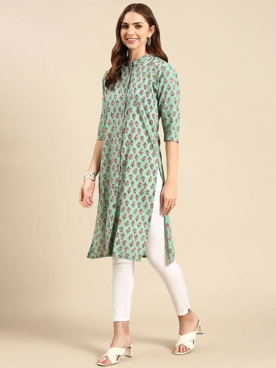 Women's Sea Green Printed Straight Kurta-GW-500-Seagreen