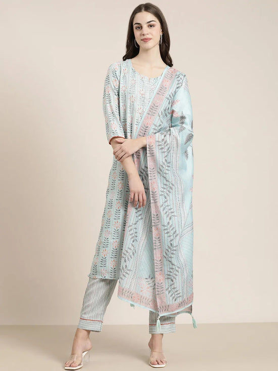 Women Sea Green Floral Kurta Set-UB-2668-Seagreen