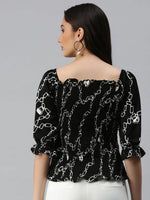 Women Black Printed Fitted Top-AE-10276-Blackwhite