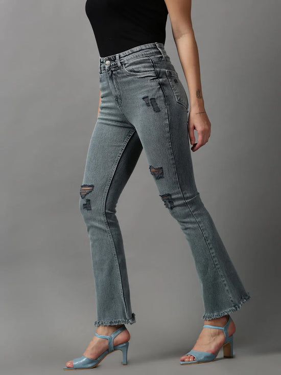 Women's Grey Solid Bootcut Denim Jeans-GZ-5279-Grey