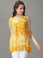 Women's Yellow Printed Top-ON-602-Mustard