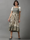 Women's Beige Tie Dye Fit and Flare Dress-ON-574-Beige