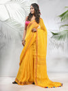 Yellow Linen Saree With Sequined Work In Stripes-MA56LN331160040