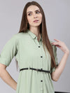 Women Sea Green Solid Shirt Dress-DF-1439-Seagreen