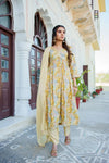 Vaasva Women Yellow Muslin Embroidered Kurta Pant & Dupatta Set