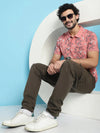 Venitian Men Mercerised Polo Neck All Over Printed Pink T-Shirt With Pocket