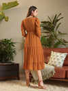 Women Rust Dobby Tiered Midi Dress