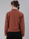 Women Rust Solid Denim Jacket-GZ-5598-Rust