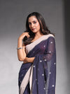 Navy Blue Pure Cotton Soft Saree With Temple Border-MA54CT041380013