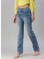 Women's Blue Solid Straight Fit Denim Jeans-CR-7814-Blue