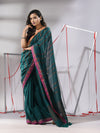 Teal Soft Cotton Saree With  Zari Stripe Designs-MA55CT06530047