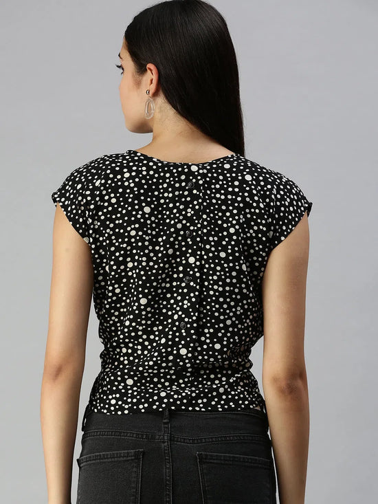 Women's Black Polka Dots Top-AE-10214-Blackwhite