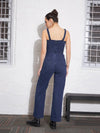 Women Navy Denim Sweatheart Strappy Corset Jumpsuit