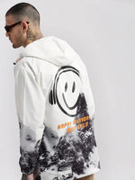 Men Hooded White Typography Tailored Oversized Jacket-K-8869-White