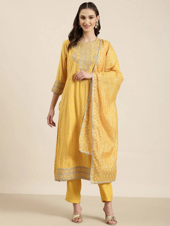 Women Yellow Geometrical Kurta Set-GW-3602-Yellow