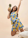 Kurta Shorts Set in Blue and Yellow Pineapple Print