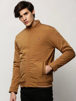 Men Brown Solid Casual Bomber Jackets-ZD-3704-Camelbrown