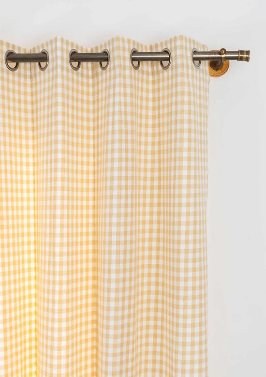 Gingham Woven 100% cotton geometric curtain for living room - Room darkening - Ivory - Pack of 1-230822163