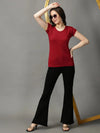 Women's Maroon Solid Top-AE-10458-Maroon