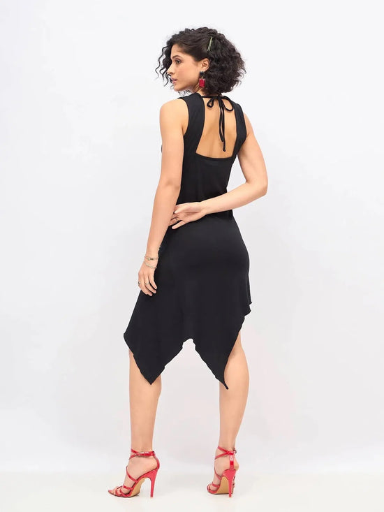 Women Black Asymmetric Back Cut-Out Dress