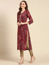 Women's Burgundy Printed Straight Kurta-AT-A754-Burgundy