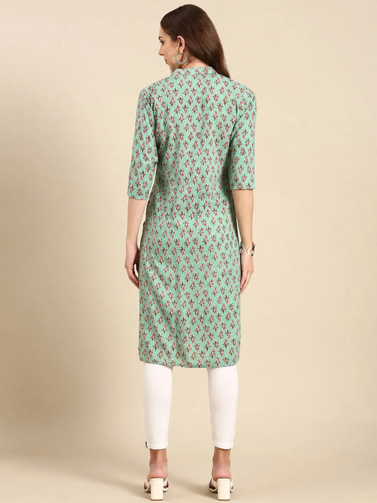 Women's Sea Green Printed Straight Kurta-GW-500-Seagreen