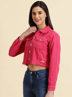 Women's Pink Solid Open Front Jacket-GZ-5599-Pink