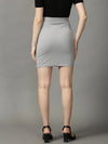 Women's Grey Solid Pencil Skirt-AE-10436-Grey