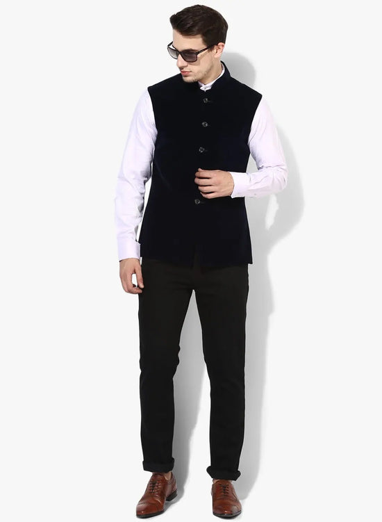 Hangup Men Standard Solid Men's Indian Wear-VelvetBasketNavy