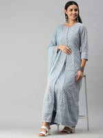 Women's Grey Embroidered Anarkali Kurta-UB-2449-Steel