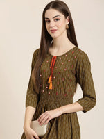 Women Olive Geometrical A-Line Kurta-NJ-3715299-Olive