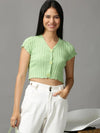 Women's Green Solid Fitted Crop Top-JD-11-Green