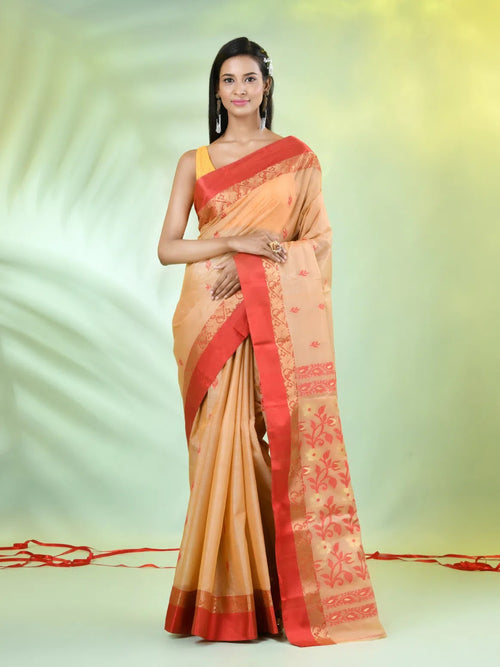 Beige Tussar Silk Saree With Woven Texture Motifs-MA66TUS431820068